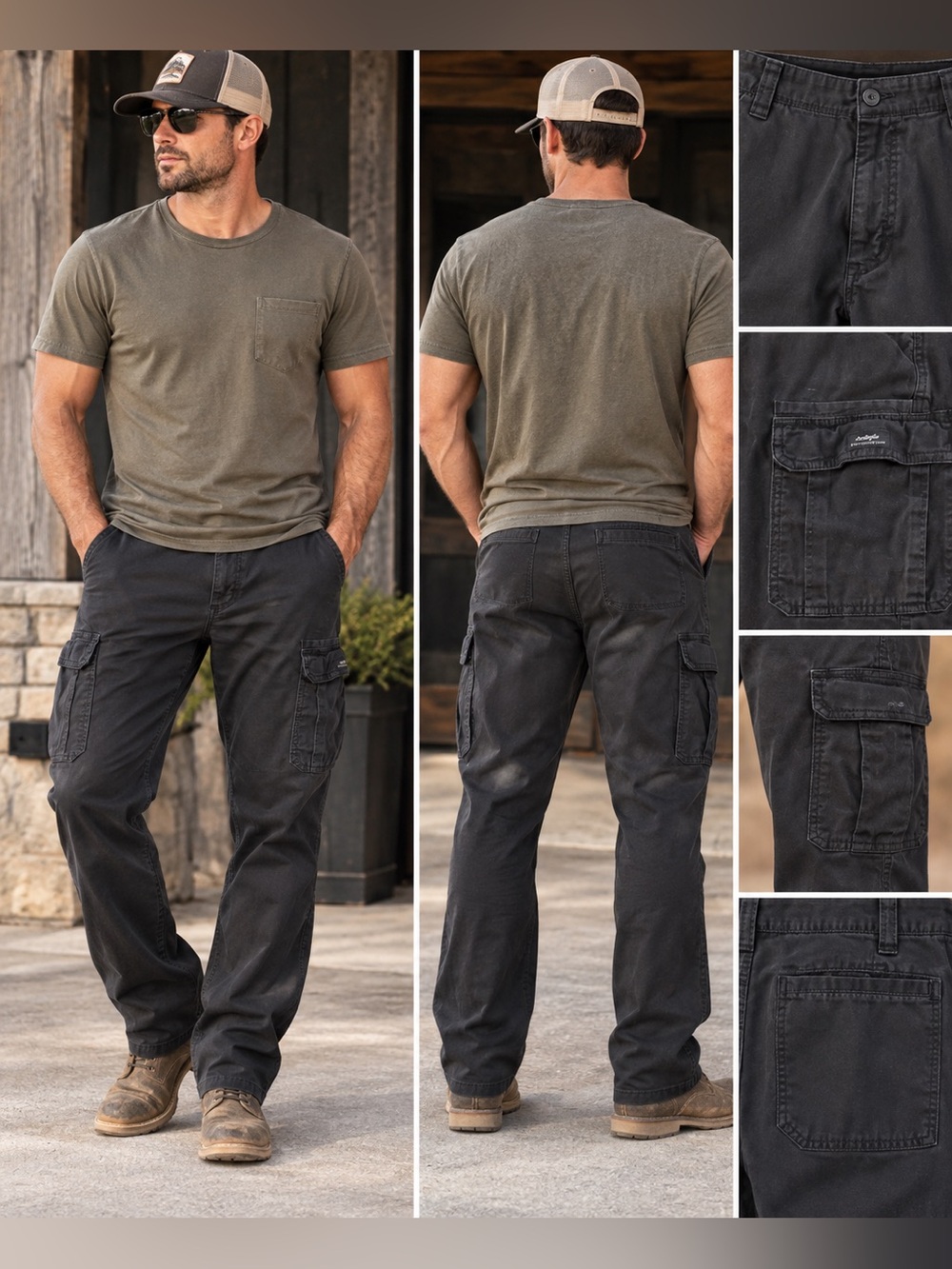 🤠❤️🔥 WRANGLER MEN’S RELAXED FIT BLACK CARGO PANTS 36x34